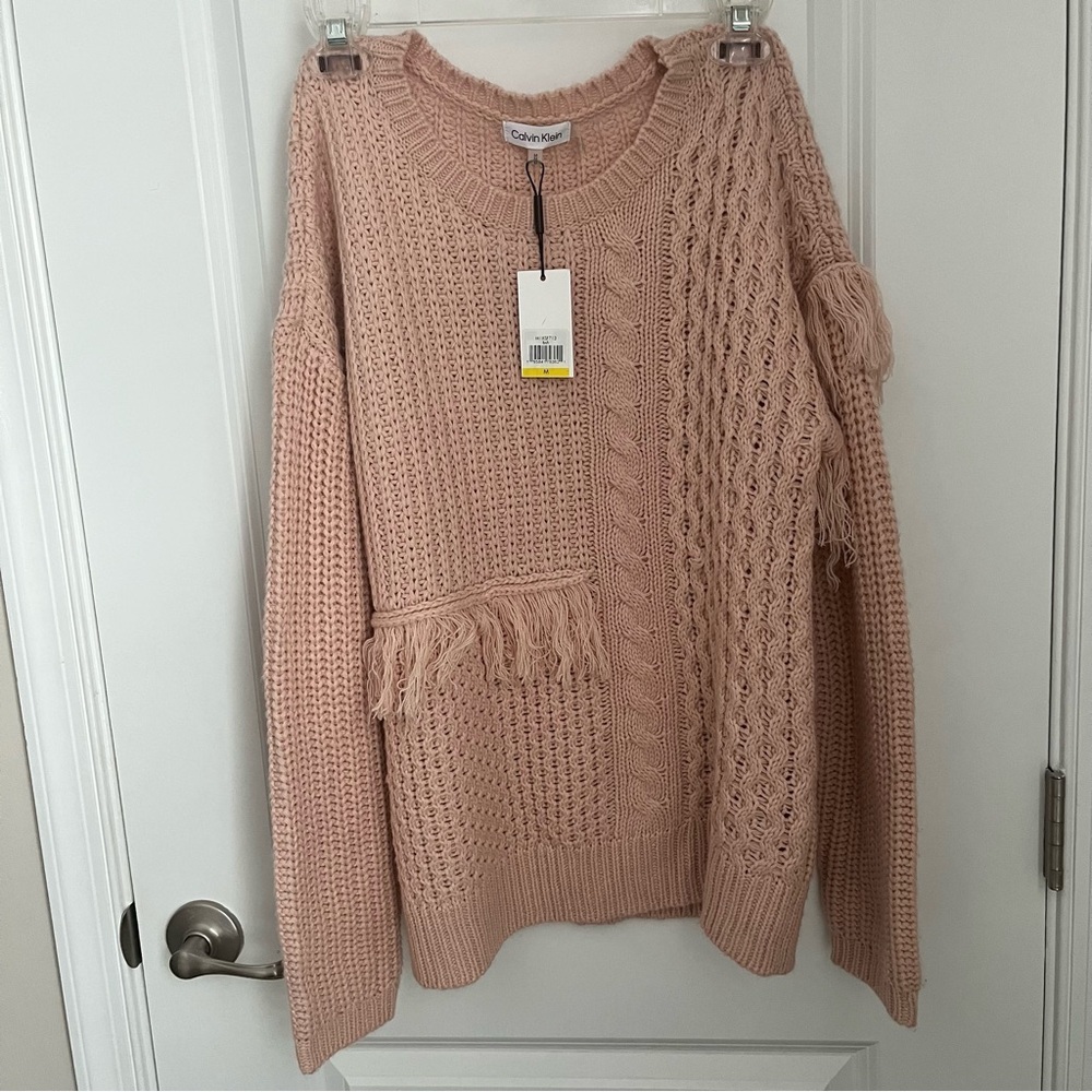 Calvin Klein Women's Blush Pink Block Textured Cozy Chunky Knit Casual Sweater